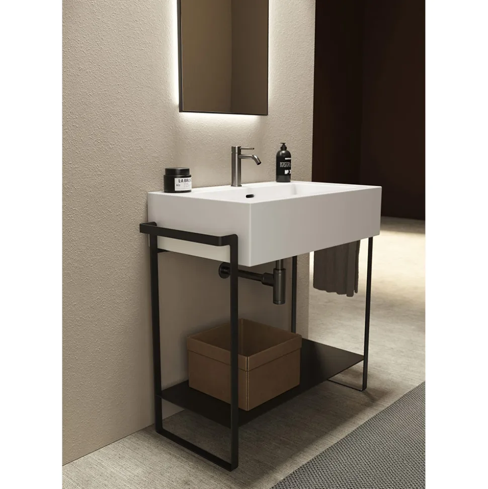 Composizione Bagno Lavabo Ceramica e Base Acciaio Made in Italy - Quadro