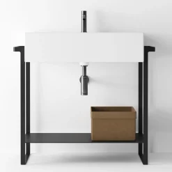 Composizione Bagno Lavabo Ceramica e Base Acciaio Made in Italy - Quadro