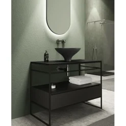 Composizione Bagno Lavabo in Ceramica e Specchio Made in Italy - Hoscar