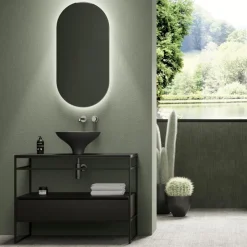 Composizione Bagno Lavabo in Ceramica e Specchio Made in Italy - Hoscar