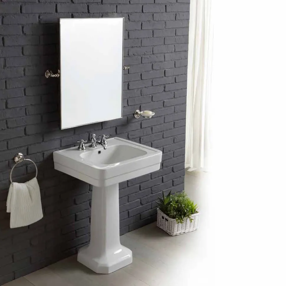 Composizione bagno lavabo su colonna in ceramica bianca vintage Ania