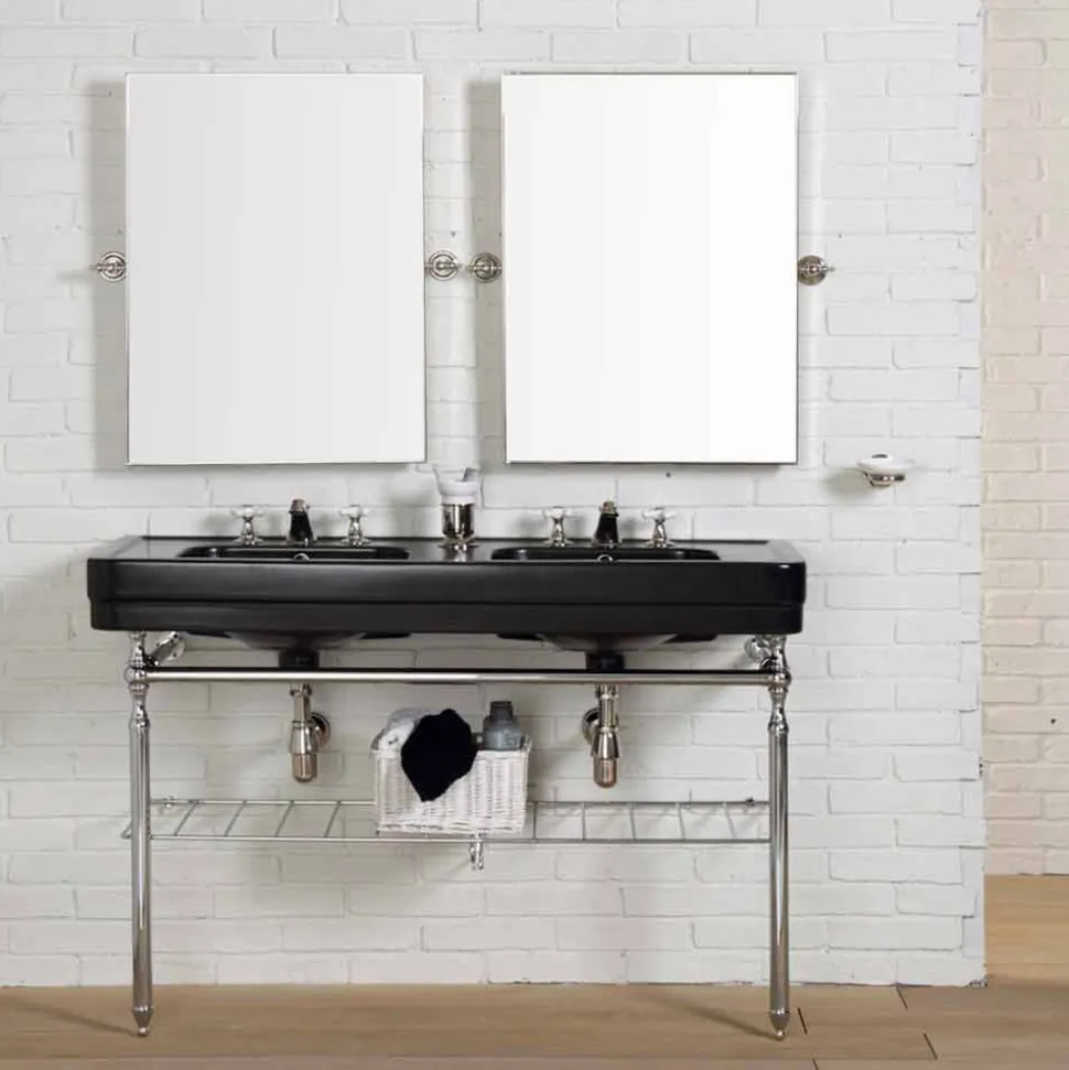 Composizione bagno vintage con consolle nera doppia su struttura Double