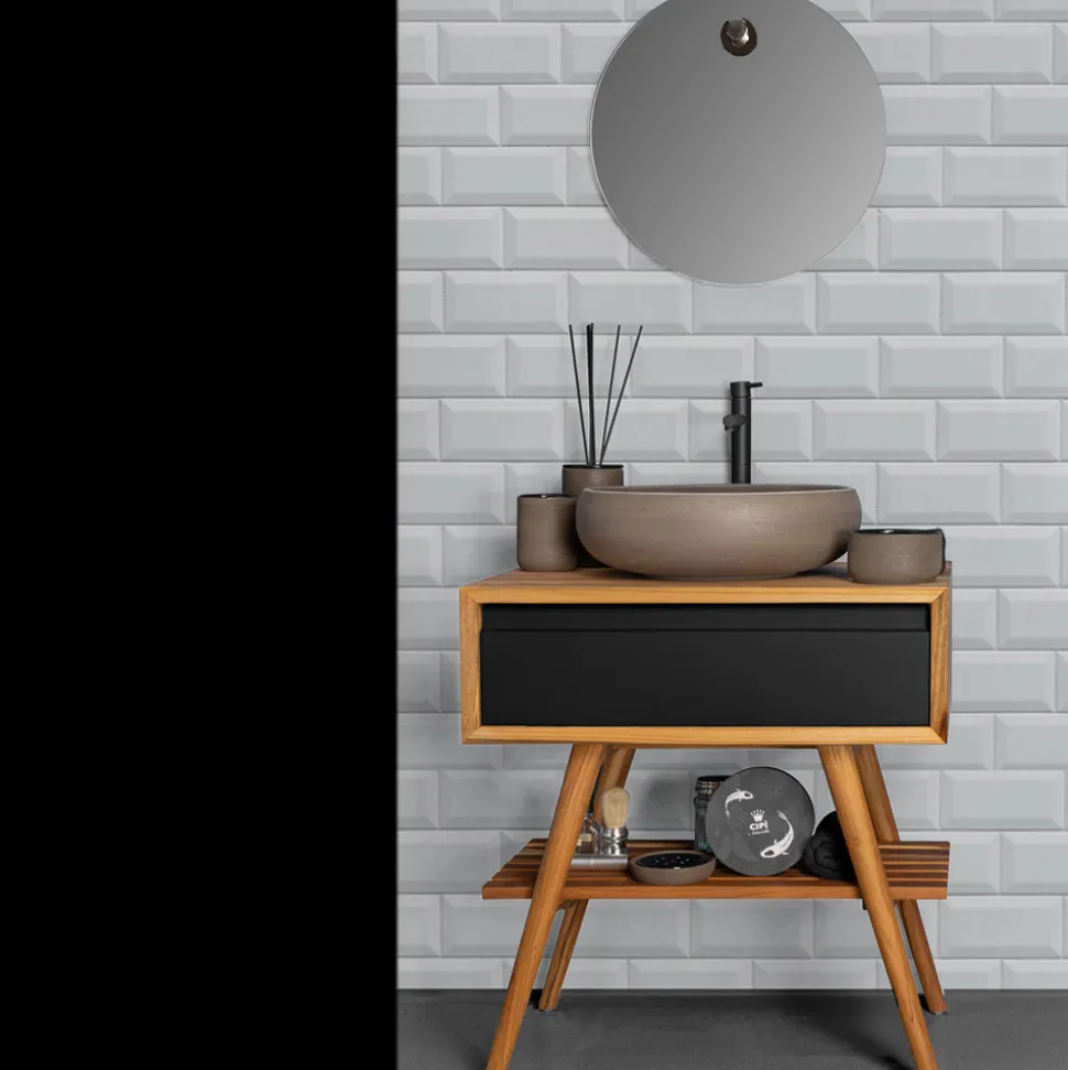 Composizione da Bagno con Mobile in Teak, Lavabo e Accessori - Carolie