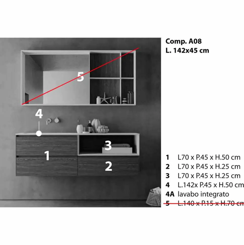 Composizione d’Arredo Bagno, Design Moderno e Sospeso Made in Italy - Callisi8