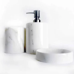 Composizione di 3 Accessori Bagno in Marmo Lucido Made in Italy - Trevio