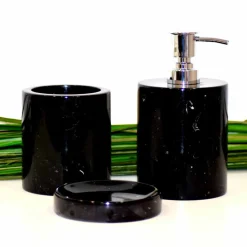 Composizione di 3 Accessori Bagno in Marmo Lucido Made in Italy - Trevio