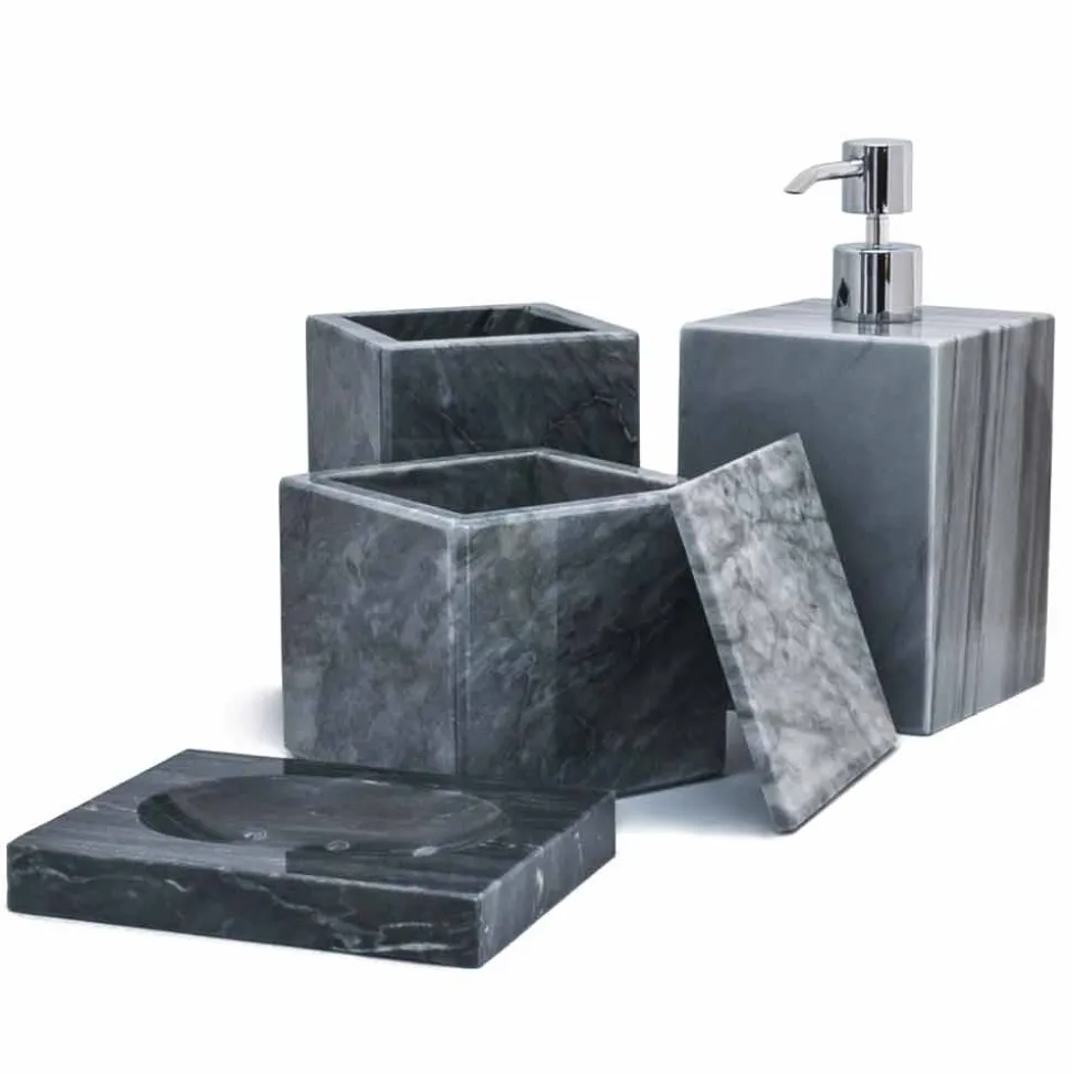 Composizione di Accessori da Bagno in Marmo Made in Italy, 4 Pezzi - Deano