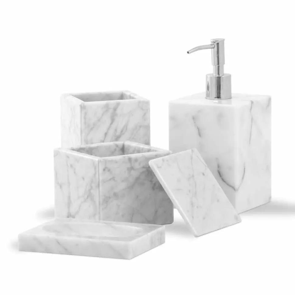 Composizione di Accessori da Bagno in Marmo Made in Italy, 4 Pezzi - Deano