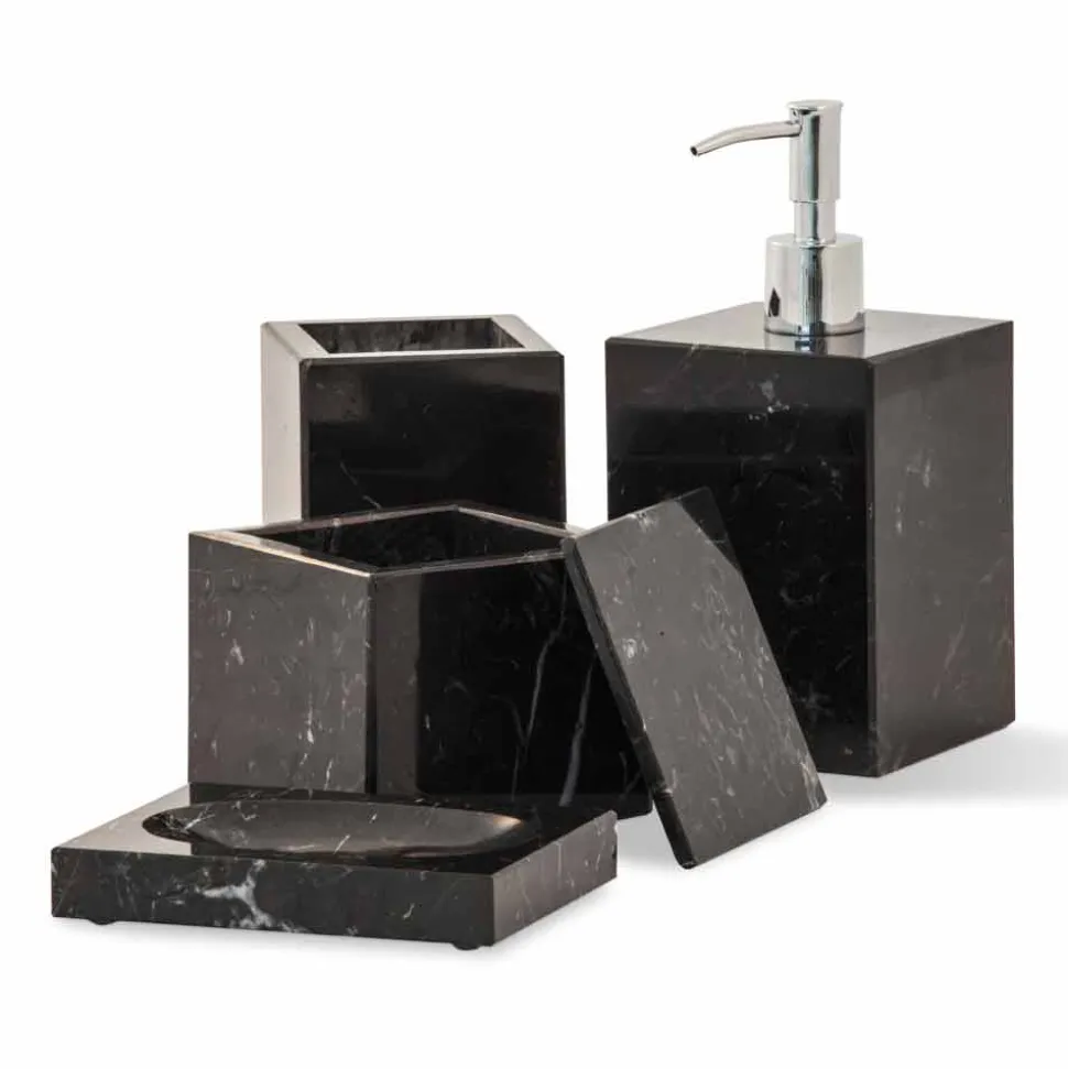 Composizione di Accessori da Bagno in Marmo Made in Italy, 4 Pezzi - Deano