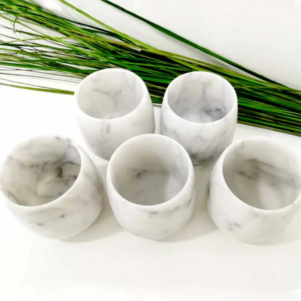 Composizione di 2 Bicchieri in Marmo Bianco di Carrara Made in Italy - Dolla