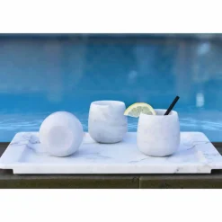 Composizione di 2 Bicchieri in Marmo Bianco di Carrara Made in Italy - Dolla