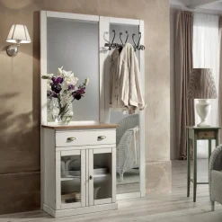 Composizione d'Ingresso Bicolore Cerato Bianco e Piano in Legno Naturale - Fatuo