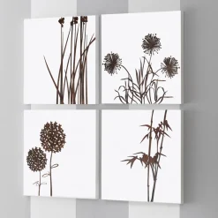 Composizione di 4 Pannelli con Ortensie, Allium e Thypha  Made in Italy - Calcolo