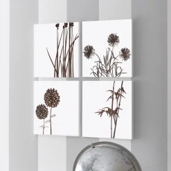 Composizione di 4 Pannelli con Ortensie, Allium e Thypha  Made in Italy - Calcolo