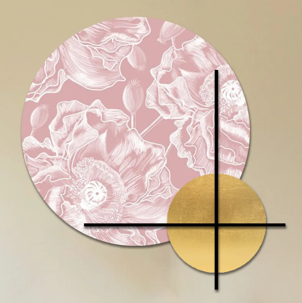 Composizione di Pannelli in Legno Rosa o Verde con Fiori Bianchi Made in Italy - Figi