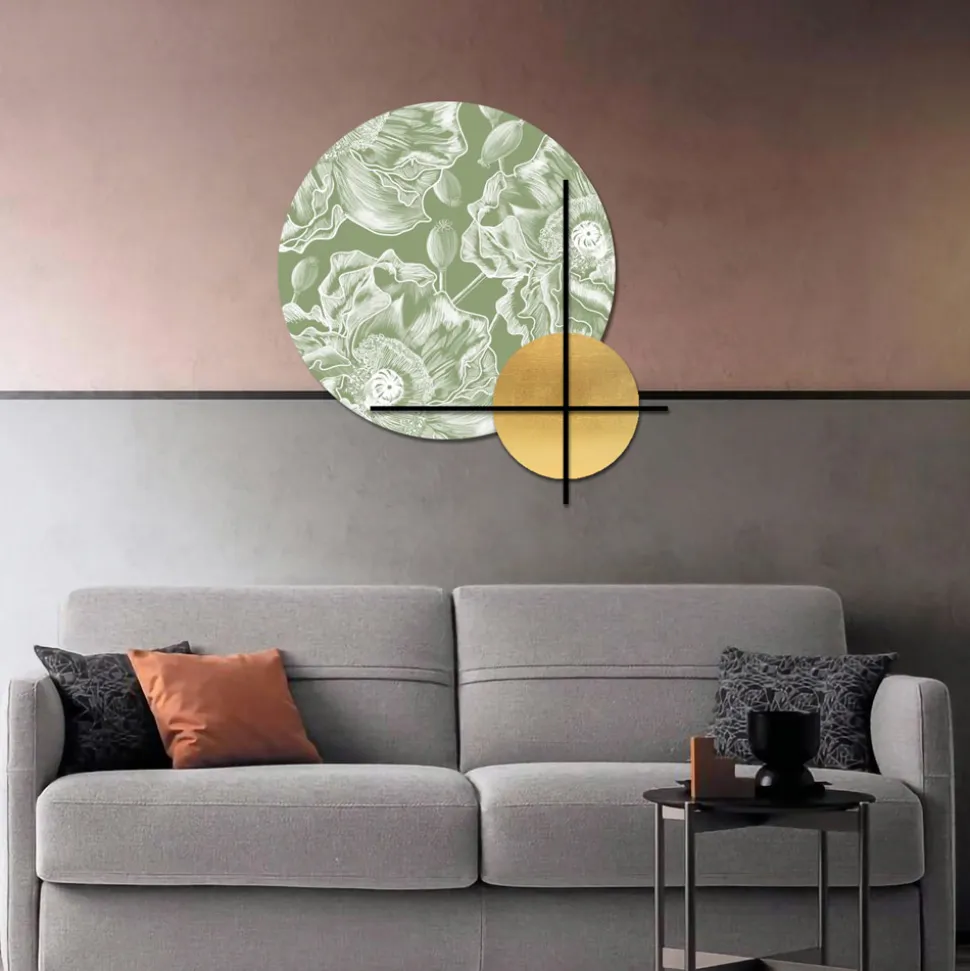 Composizione di Pannelli in Legno Rosa o Verde con Fiori Bianchi Made in Italy - Figi