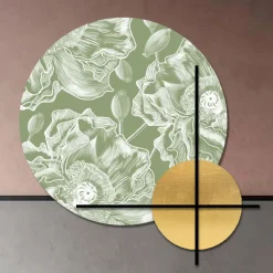 Composizione di Pannelli in Legno Rosa o Verde con Fiori Bianchi Made in Italy - Figi
