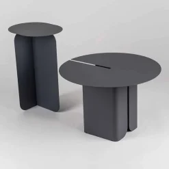 Composizione di 2 Tavolini da Salotto Moderni in Acciaio Made in Italy - Pioppo