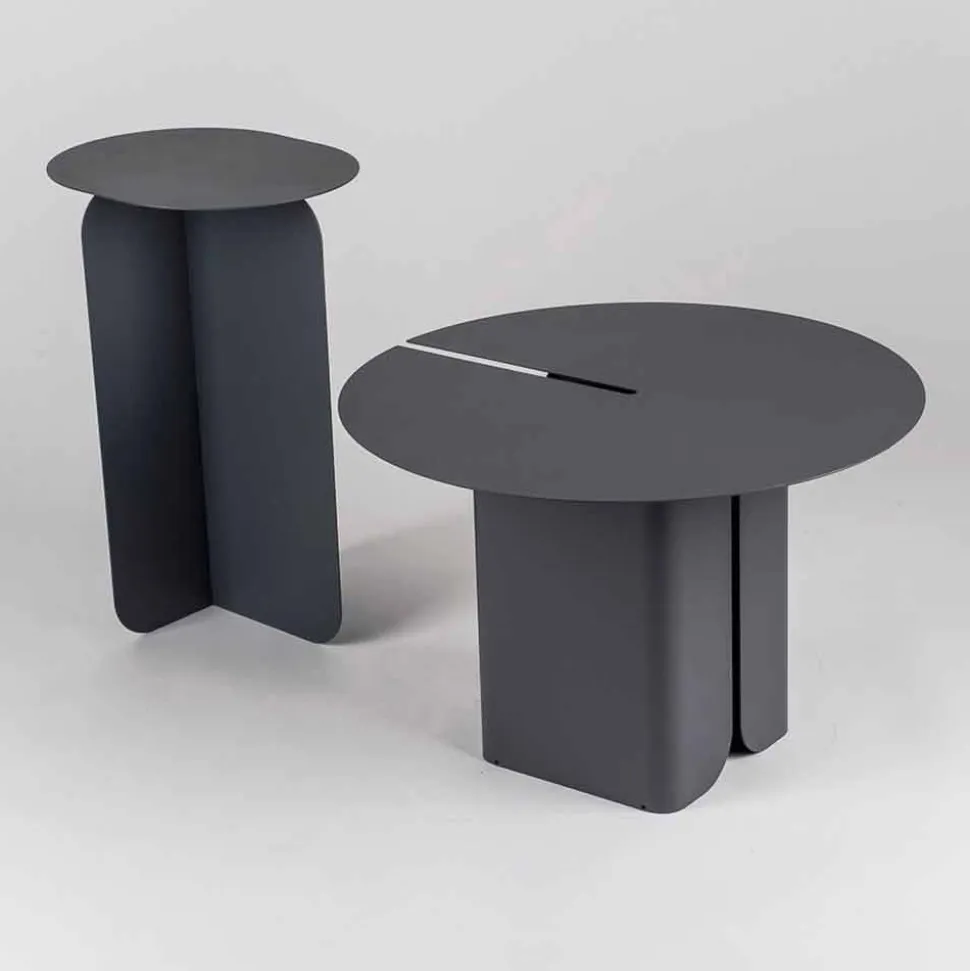 Composizione di 2 Tavolini da Salotto Moderni in Acciaio Made in Italy - Pioppo