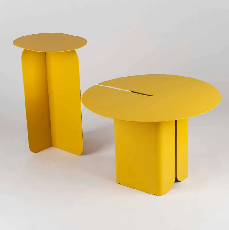 Composizione di 2 Tavolini da Salotto Moderni in Acciaio Made in Italy - Pioppo