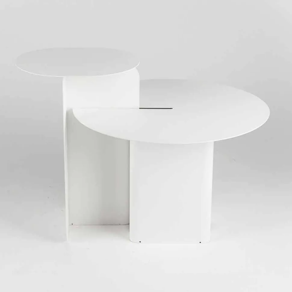 Composizione di 2 Tavolini da Salotto Moderni in Acciaio Made in Italy - Pioppo