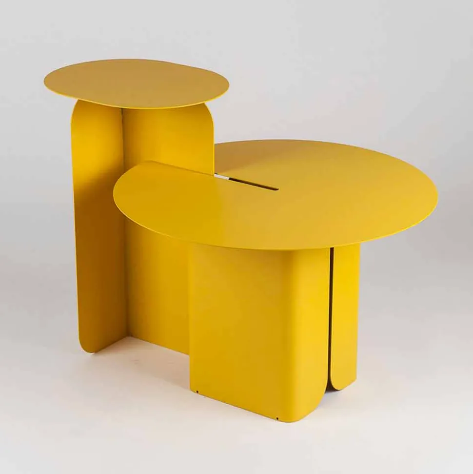 Composizione di 2 Tavolini da Salotto Moderni in Acciaio Made in Italy - Pioppo