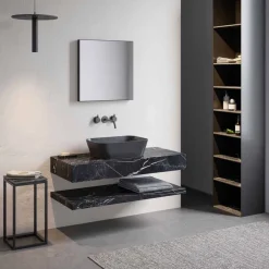 Composizione 3 Mobili Bagno in Gres e Lavabo in Vetrochina di Lusso - Ramentina