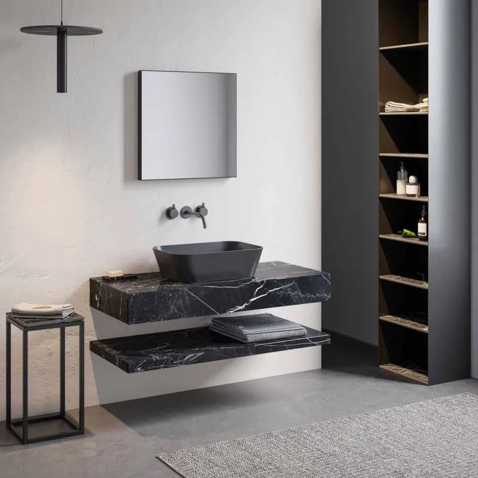 Composizione 3 Mobili Bagno in Gres e Lavabo in Vetrochina di Lusso - Ramentina