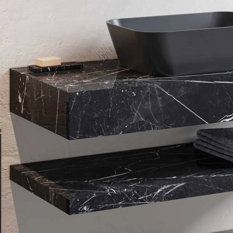 Composizione 3 Mobili Bagno in Gres e Lavabo in Vetrochina di Lusso - Ramentina