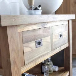 Composizione 3 Mobili Bagno in Legno di Teak con Lavabo in Resina - Essence