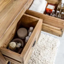 Composizione 3 Mobili Bagno in Legno di Teak con Lavabo in Resina - Essence