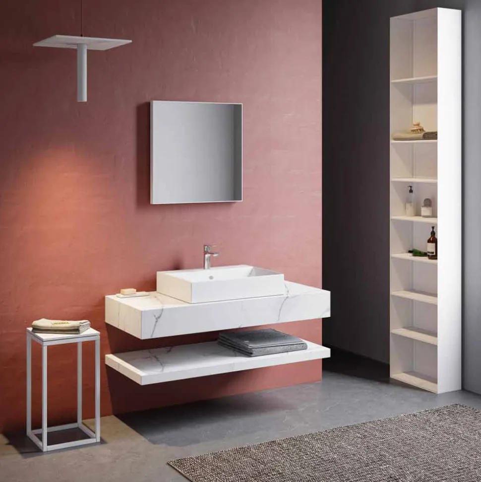 Composizione 3 Mobili Bagno Sospesa in Gres Porcellanato Alta Qualità - Rambina