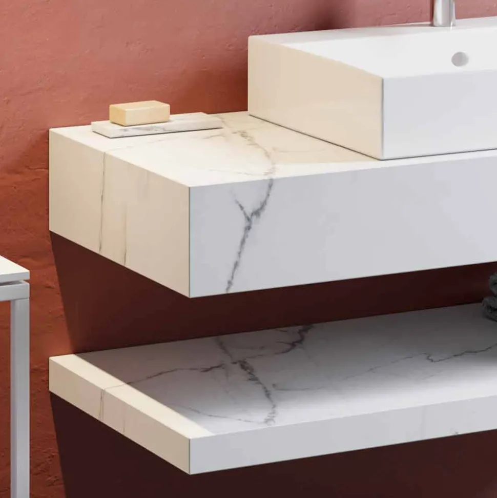 Composizione 3 Mobili Bagno Sospesa in Gres Porcellanato Alta Qualità - Rambina