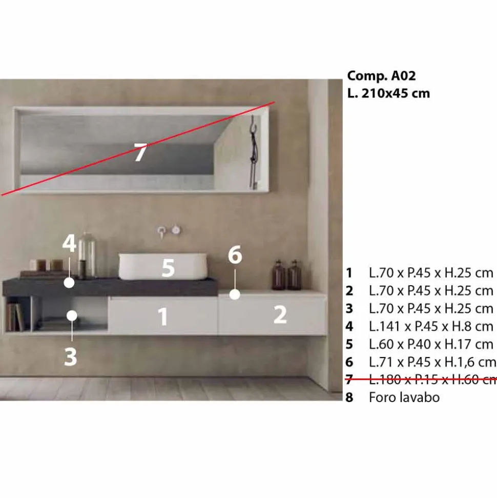 Composizione Moderna e Sospesa di Mobili per il Bagno di Design - Callisi2