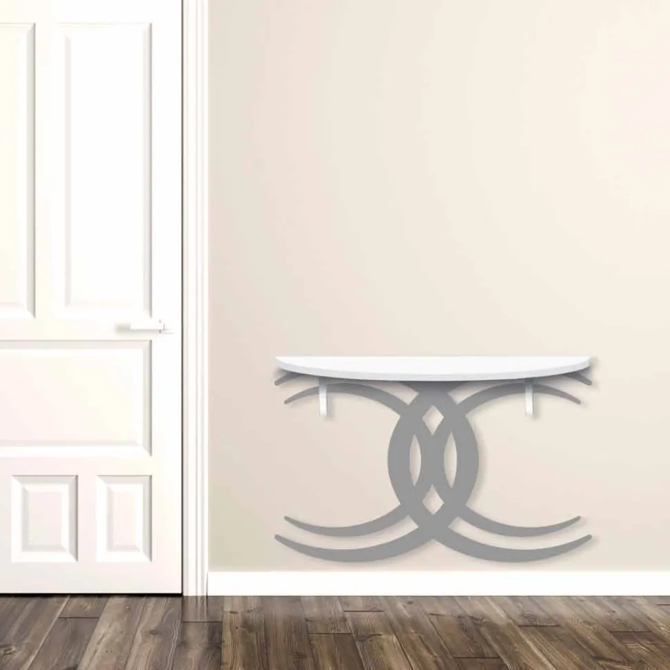 Consolle a Fissaggio a Parete di Design Moderno in Legno Bianco e Grigio - Coco