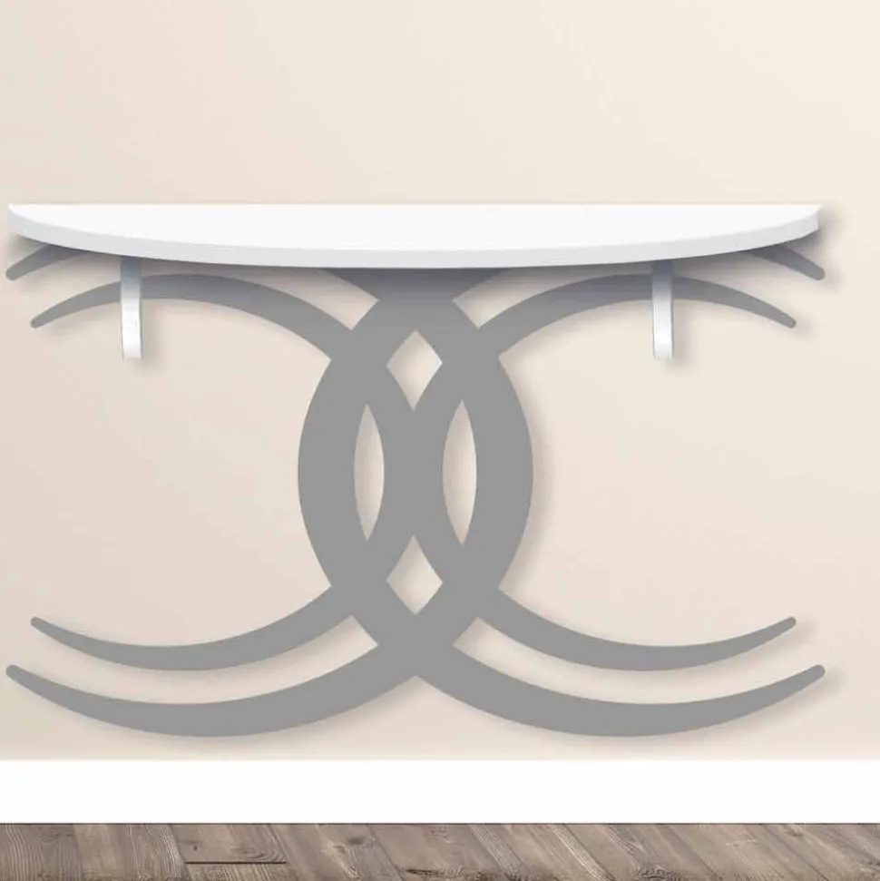 Consolle a Fissaggio a Parete di Design Moderno in Legno Bianco e Grigio - Coco