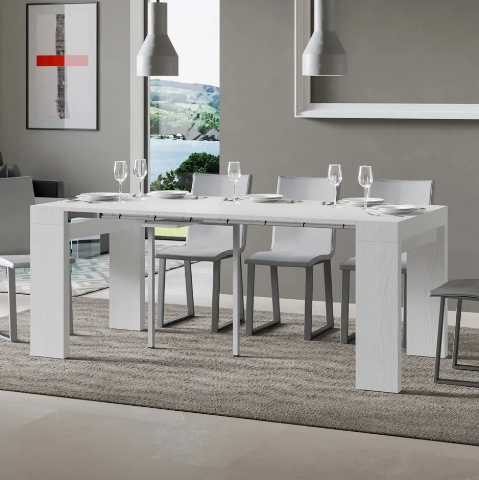 Consolle Allungabile a 300 cm con Supporto a 2 Gambe Made in Italy - Fantasma
