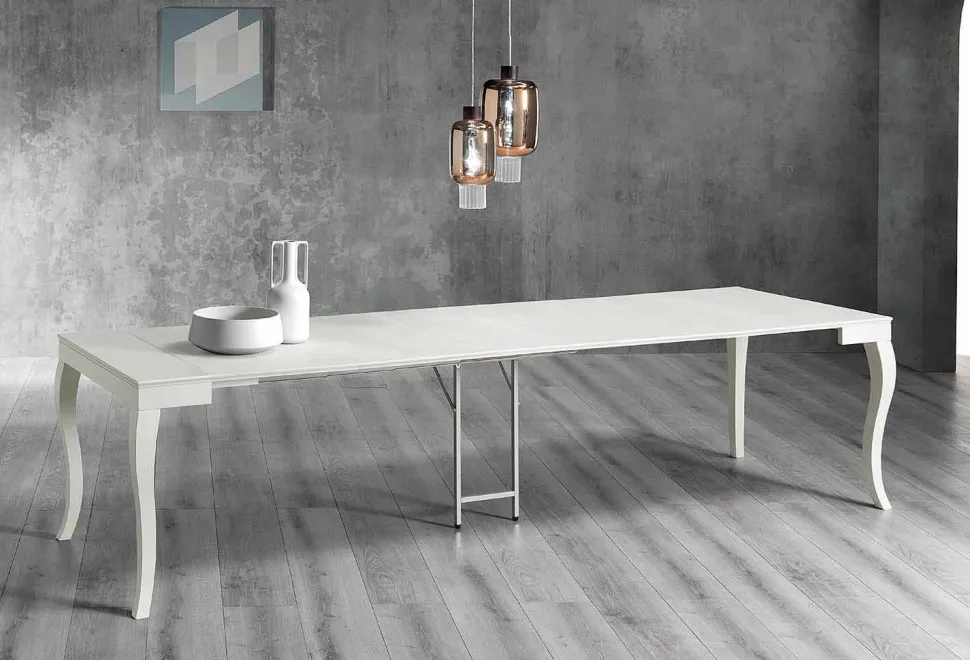 Consolle Allungabile in Legno di Frassino Laccato Bianco Grigiastro – Picchia