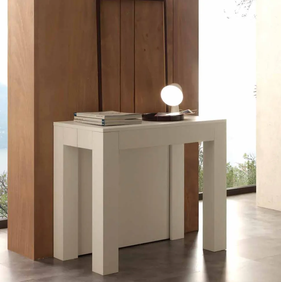 Consolle allungabile in nobilitato folding bianco poro aperto Bosa