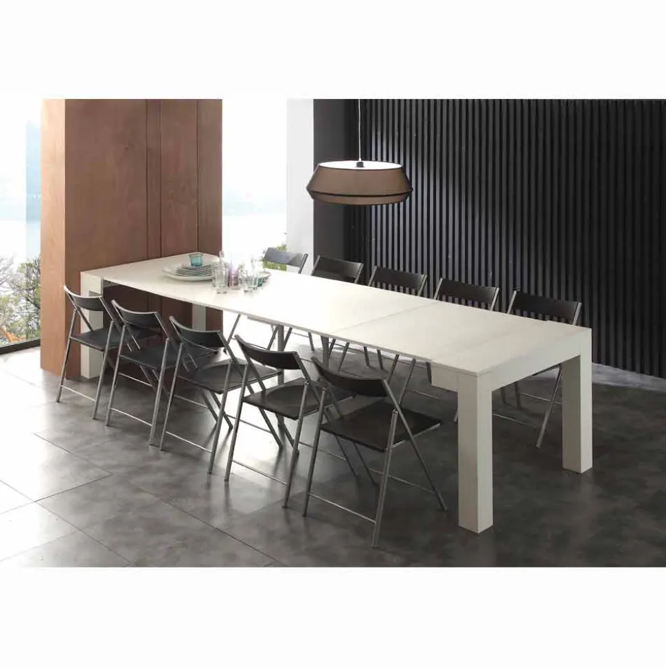 Consolle allungabile in nobilitato folding bianco poro aperto Bosa