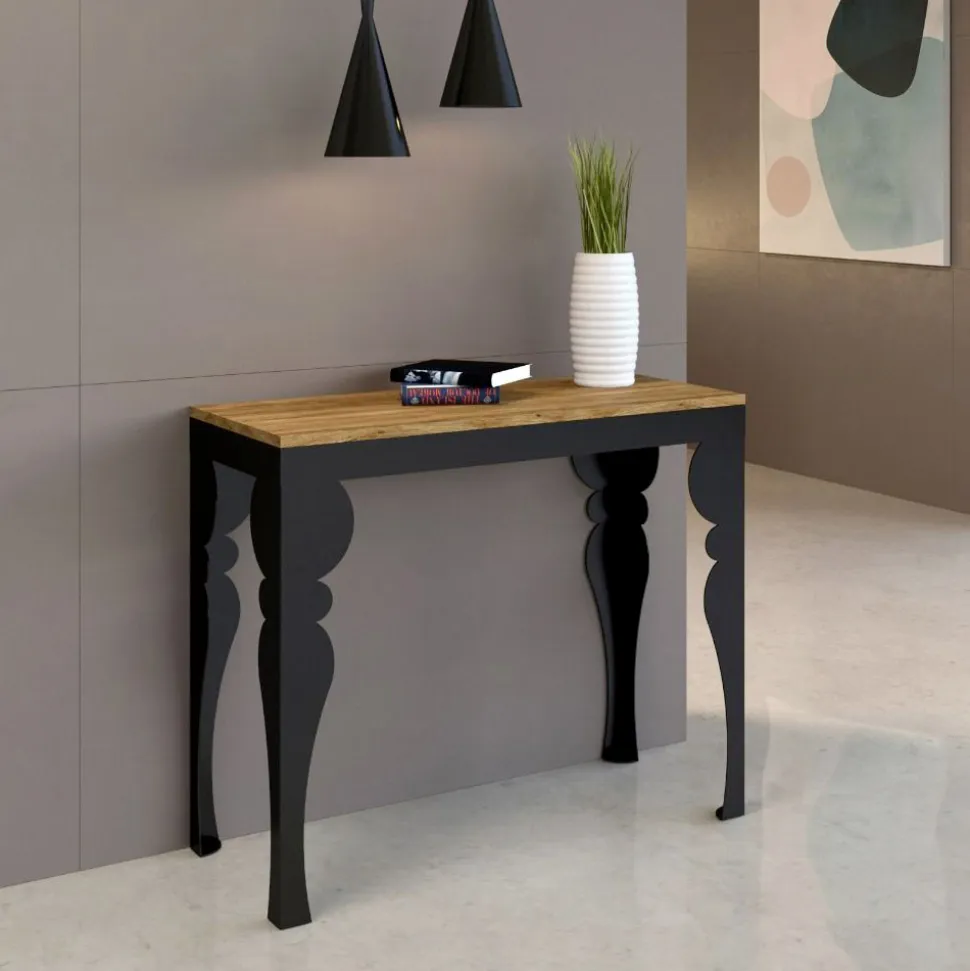 Consolle Allungabile Moderna in Legno e Metallo Antracite Made in Italy – Sassone