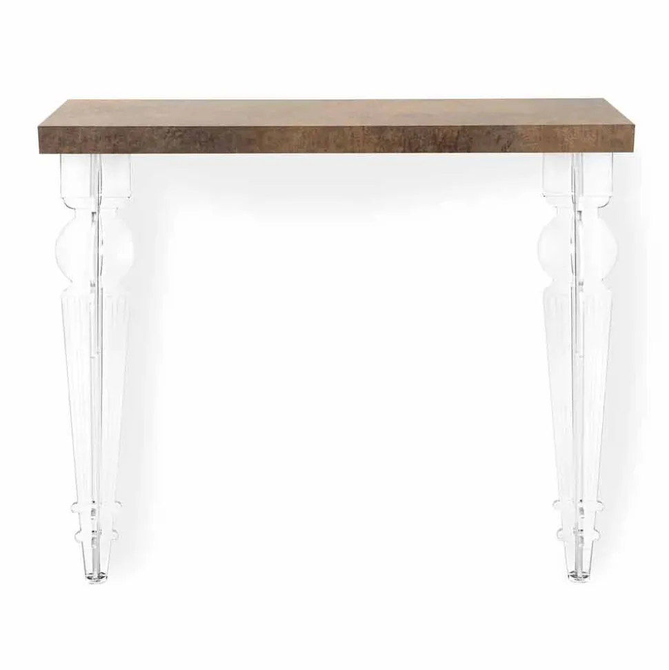 Consolle a Parete Piano in Legno Grigio, Bianco o Corten e Plexiglass - Leopardi