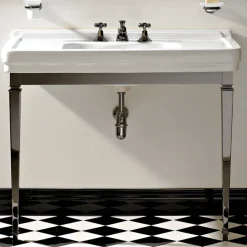Consolle Bagno 105 cm Vintage in Ceramica Bianca con Piedi,Made in Italy - Marwa