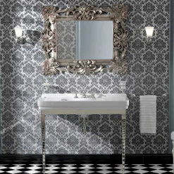 Consolle Bagno 105 cm Vintage in Ceramica Bianca con Piedi,Made in Italy - Marwa