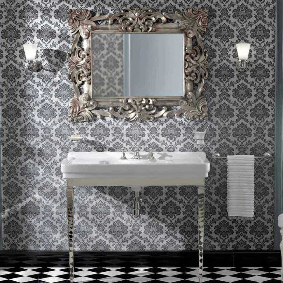 Consolle Bagno 105 cm Vintage in Ceramica Bianca con Piedi,Made in Italy - Marwa