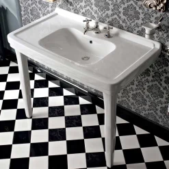 Consolle Bagno 105 cm Vintage in Ceramica Bianca con Piedi,Made in Italy - Marwa