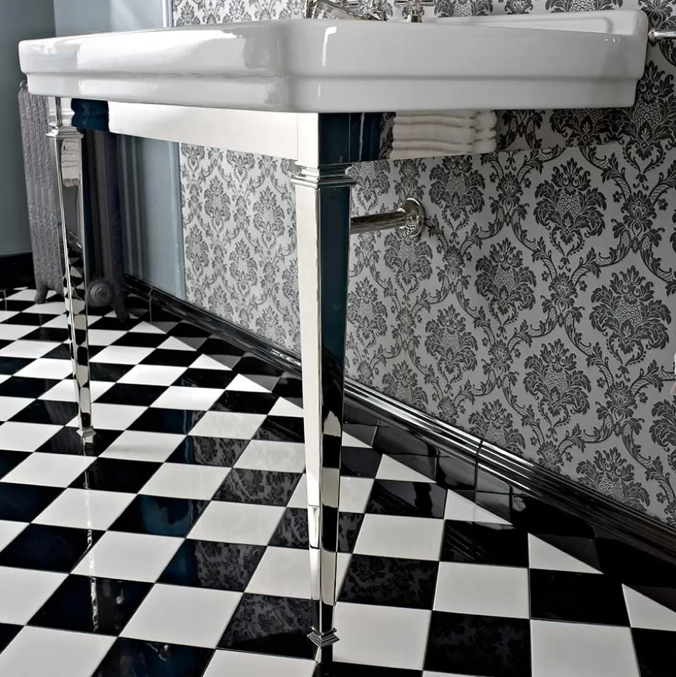 Consolle Bagno 105 cm Vintage in Ceramica Bianca con Piedi,Made in Italy - Marwa