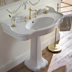 Consolle Bagno in Ceramica Vintage su Colonna, Made in Italy - Paulina