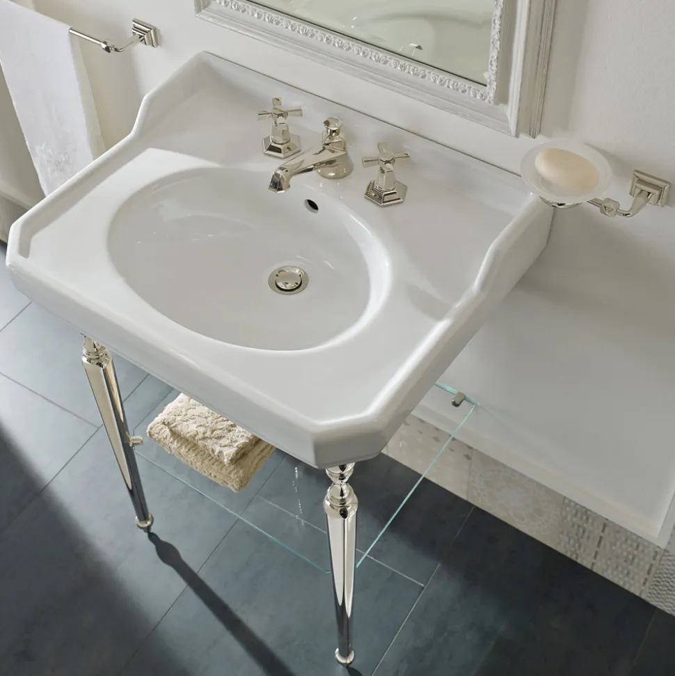Consolle Bagno L 65 cm Ceramica e Piedi in Metallo Vintage Made in Italy Nausica