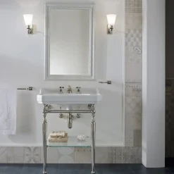 Consolle Bagno L 65 cm Ceramica e Piedi in Metallo Vintage Made in Italy Nausica